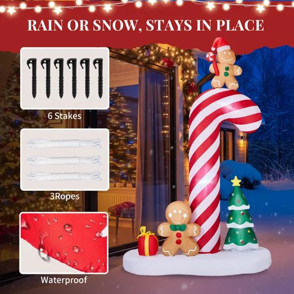 8.2FT Inflatable Giant Candy Cane with Gingerbread Men