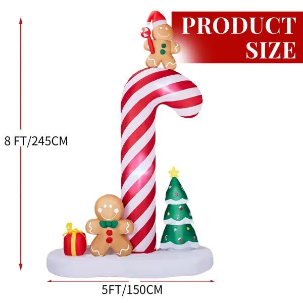 8.2FT Inflatable Giant Candy Cane with Gingerbread Men