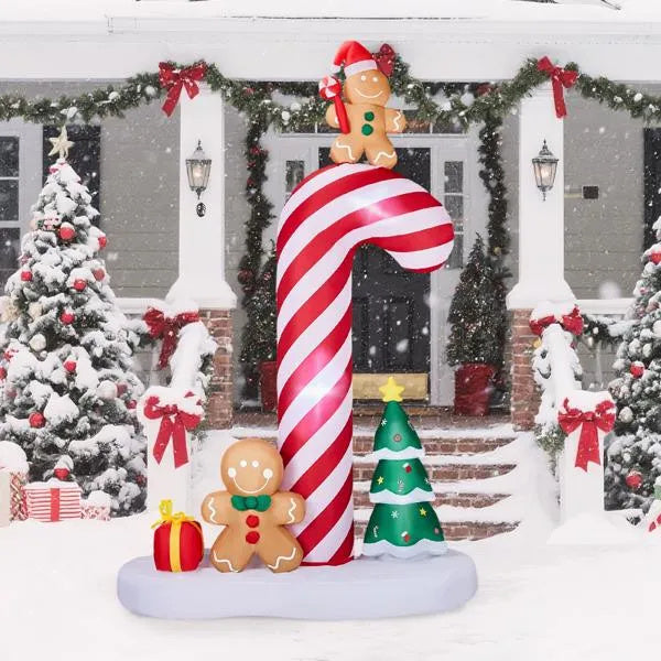 8.2FT Inflatable Giant Candy Cane with Gingerbread Men