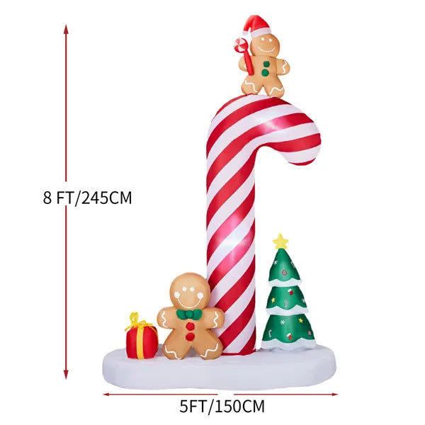 8.2FT Inflatable Giant Candy Cane with Gingerbread Men