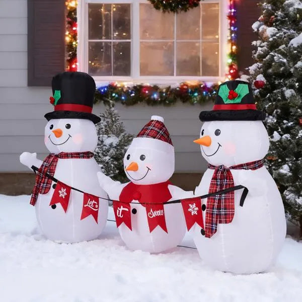 6.2FT LED Inflatable Snowman Family with Bunting