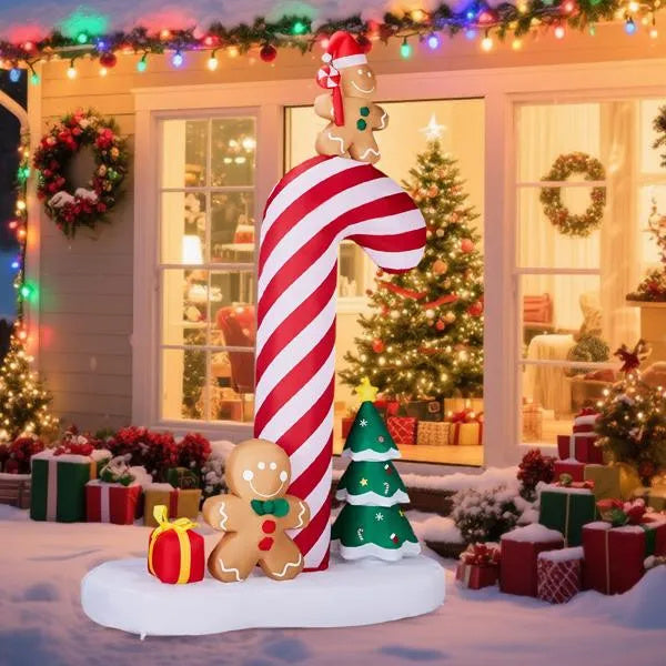 8.2FT Inflatable Giant Candy Cane with Gingerbread Men