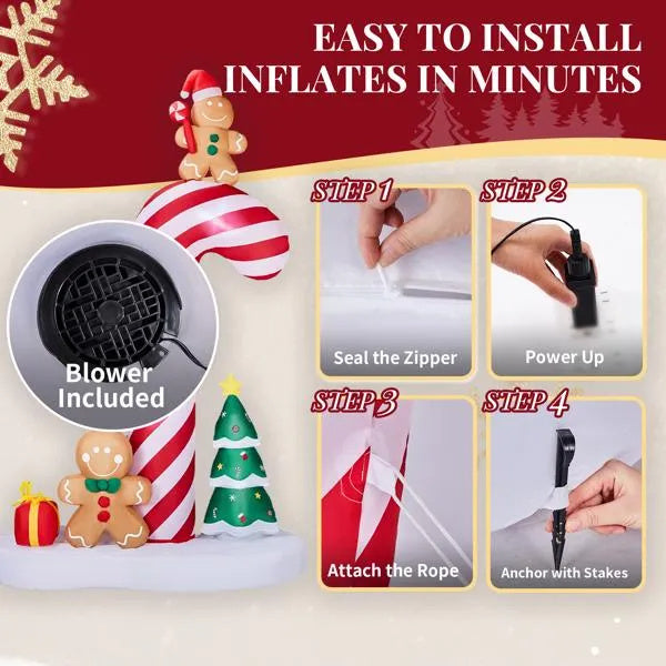 8.2FT Inflatable Giant Candy Cane with Gingerbread Men