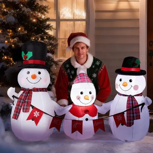 6.2FT LED Inflatable Snowman Family with Bunting