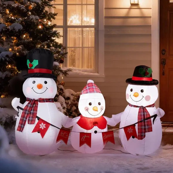 6.2FT LED Inflatable Snowman Family with Bunting